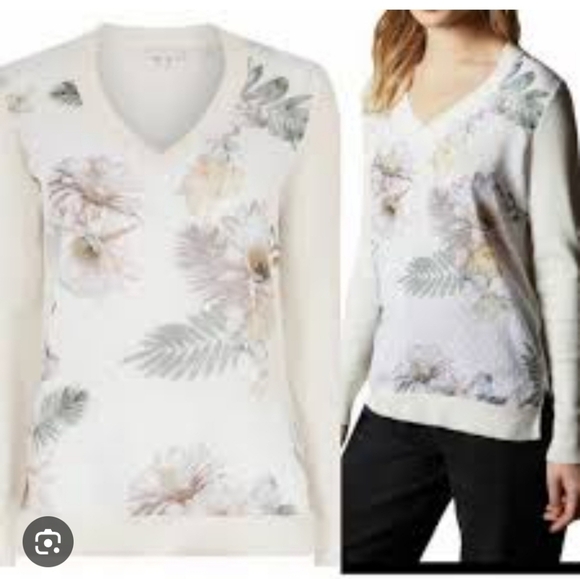 Ted Baker London Sweaters - TED BAKER | Kaylaaa Woodland-print v-neck floral sweater Silk sz M